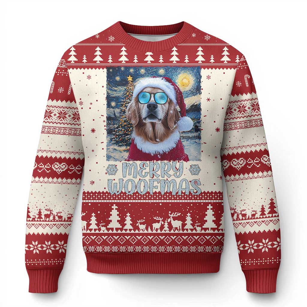 Funny Xmas Golden Retriever Ugly Christmas Sweater Merry Woofmas Christmas Starry Night Dog Lover - Wonder Print Shop