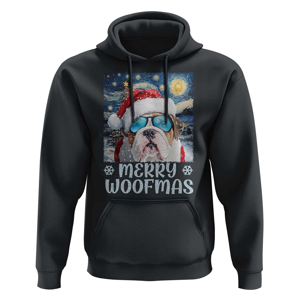 Funny Xmas Bulldog Hoodie Merry Woofmas Christmas Starry Night Dog Lover