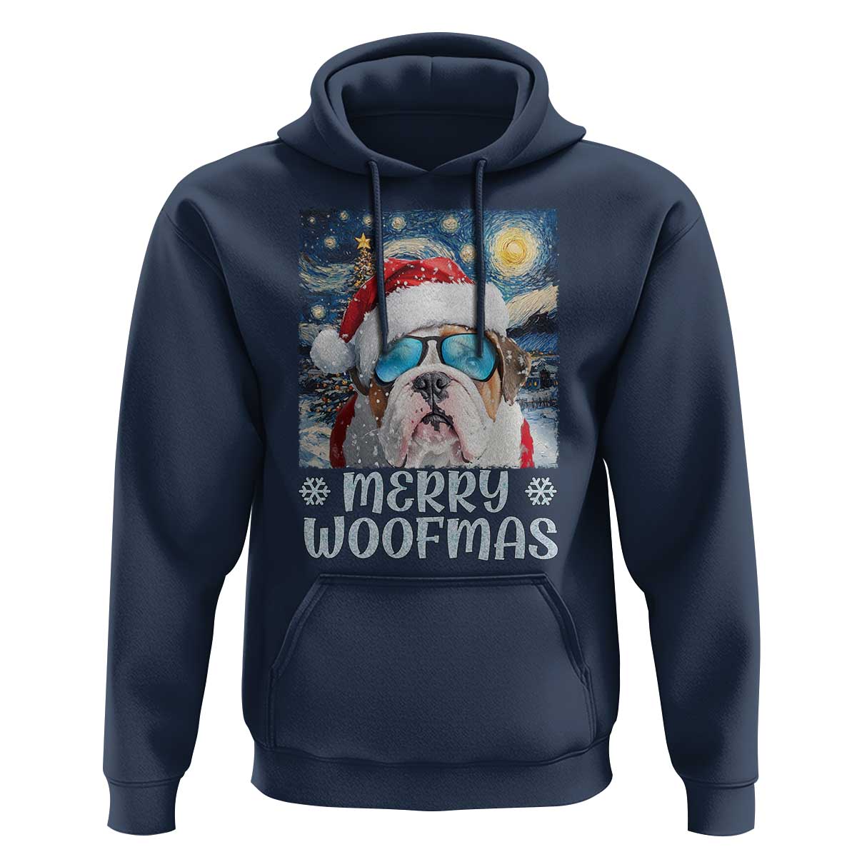 Funny Xmas Bulldog Hoodie Merry Woofmas Christmas Starry Night Dog Lover