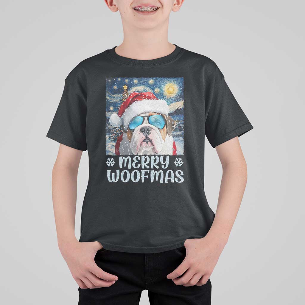 Funny Xmas Bulldog T Shirt For Kid Merry Woofmas Christmas Starry Night Dog Lover - Wonder Print Shop