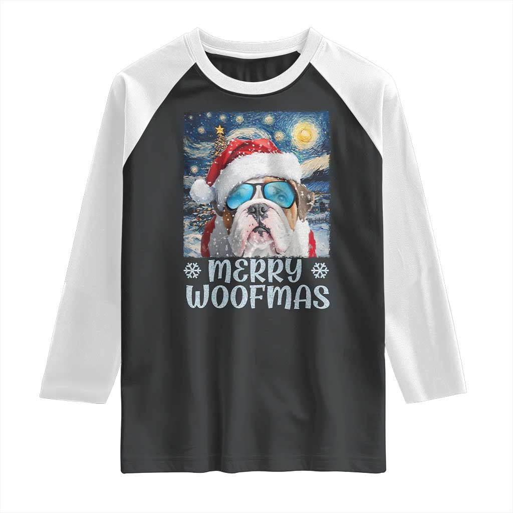 Funny Xmas Bulldog Raglan Shirt Merry Woofmas Christmas Starry Night Dog Lover