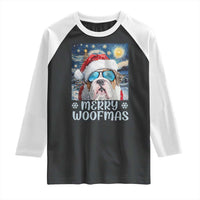 Funny Xmas Bulldog Raglan Shirt Merry Woofmas Christmas Starry Night Dog Lover