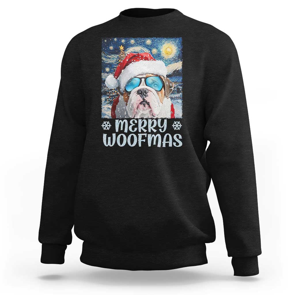 Funny Xmas Bulldog Sweatshirt Merry Woofmas Christmas Starry Night Dog Lover - Wonder Print Shop