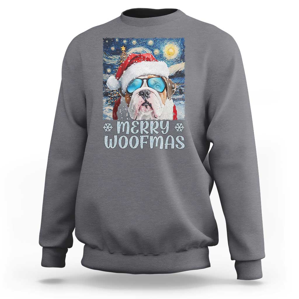Funny Xmas Bulldog Sweatshirt Merry Woofmas Christmas Starry Night Dog Lover - Wonder Print Shop