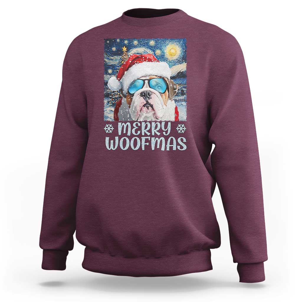 Funny Xmas Bulldog Sweatshirt Merry Woofmas Christmas Starry Night Dog Lover - Wonder Print Shop