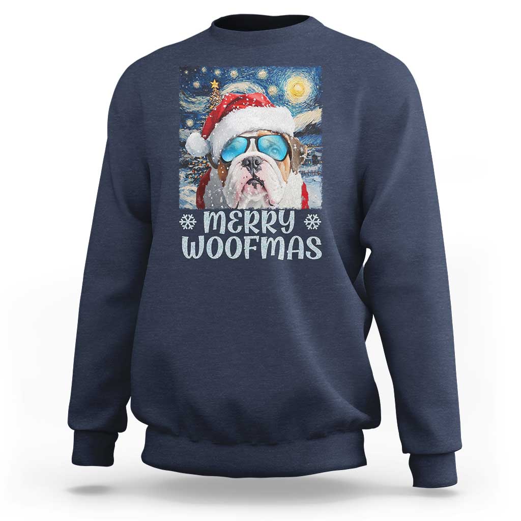 Funny Xmas Bulldog Sweatshirt Merry Woofmas Christmas Starry Night Dog Lover - Wonder Print Shop