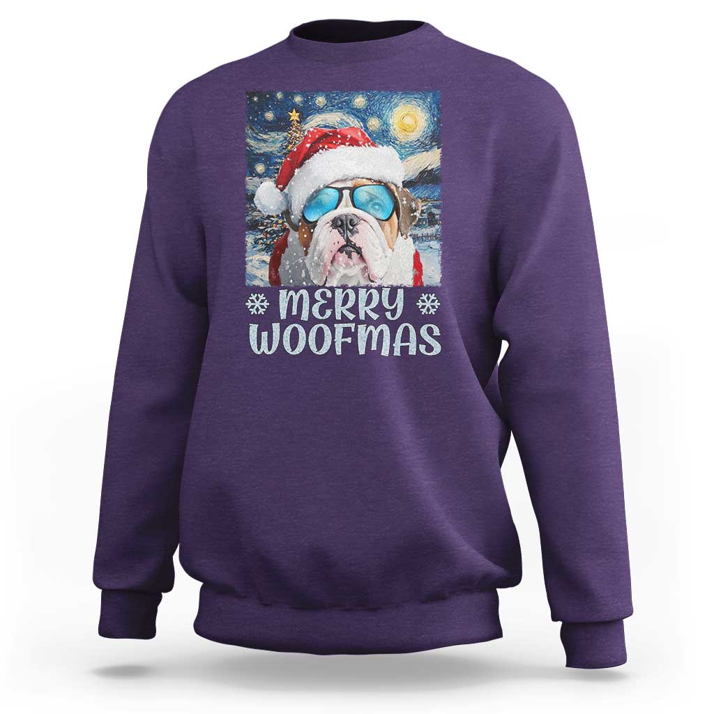 Funny Xmas Bulldog Sweatshirt Merry Woofmas Christmas Starry Night Dog Lover - Wonder Print Shop