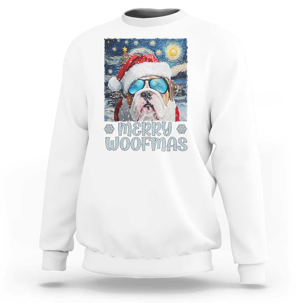 Funny Xmas Bulldog Sweatshirt Merry Woofmas Christmas Starry Night Dog Lover - Wonder Print Shop