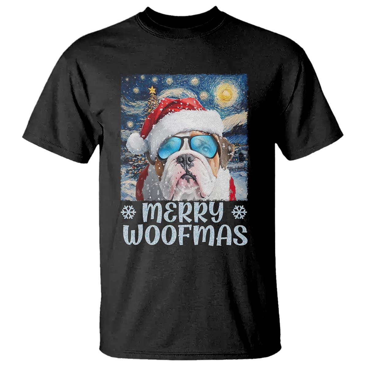Funny Xmas Bulldog T Shirt Merry Woofmas Christmas Starry Night Dog Lover - Wonder Print Shop