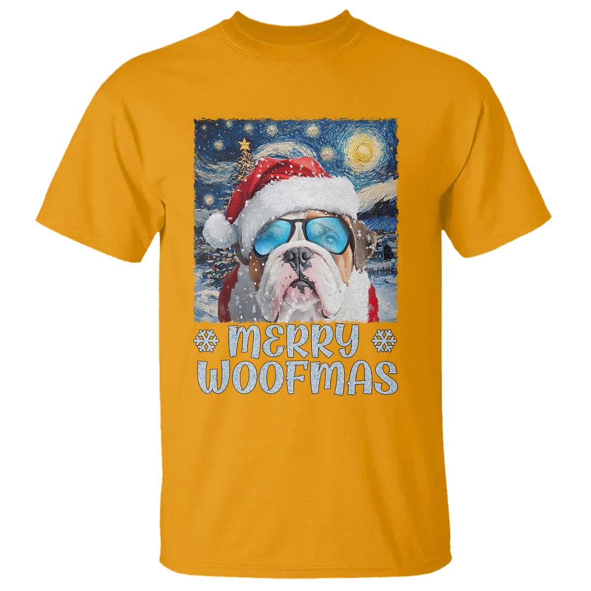 Funny Xmas Bulldog T Shirt Merry Woofmas Christmas Starry Night Dog Lover - Wonder Print Shop