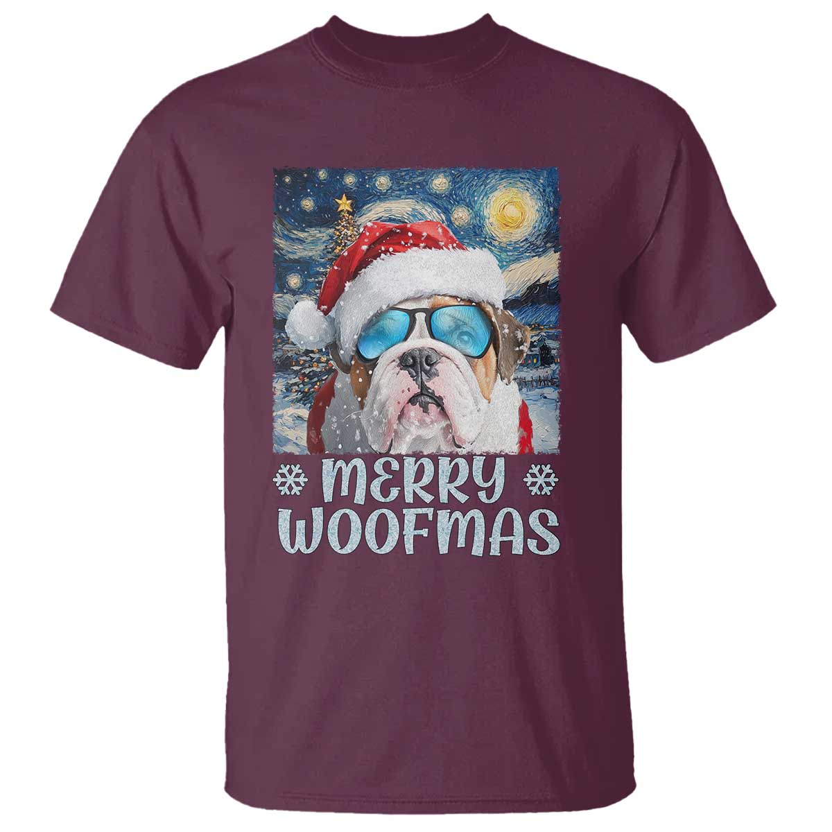 Funny Xmas Bulldog T Shirt Merry Woofmas Christmas Starry Night Dog Lover - Wonder Print Shop