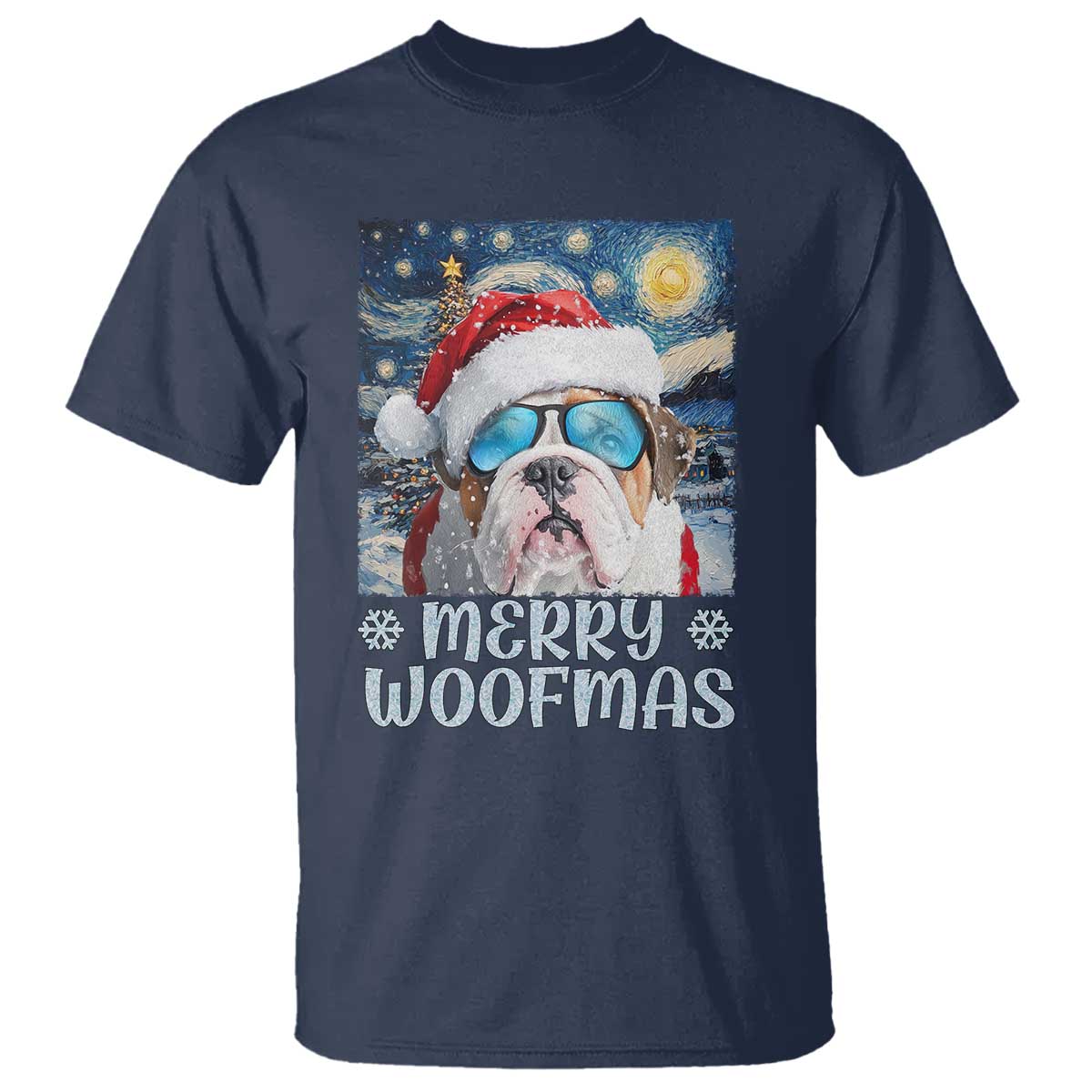 Funny Xmas Bulldog T Shirt Merry Woofmas Christmas Starry Night Dog Lover - Wonder Print Shop