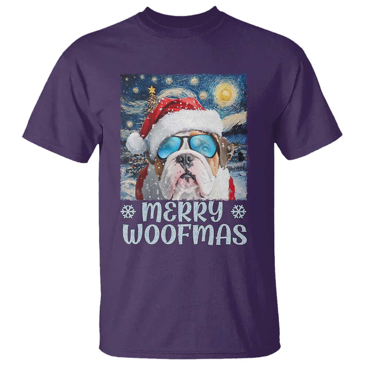 Funny Xmas Bulldog T Shirt Merry Woofmas Christmas Starry Night Dog Lover - Wonder Print Shop