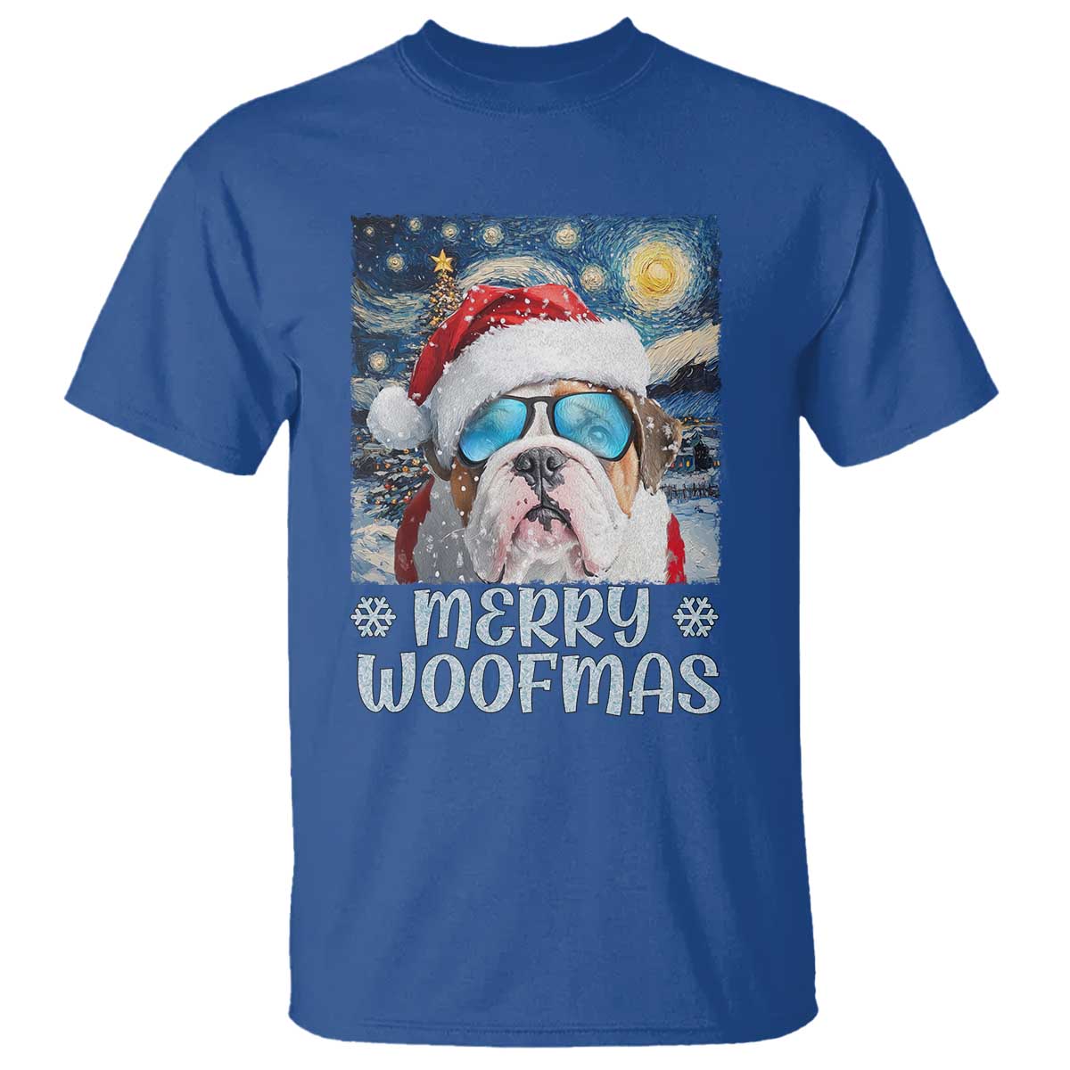 Funny Xmas Bulldog T Shirt Merry Woofmas Christmas Starry Night Dog Lover - Wonder Print Shop