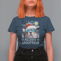 Funny Xmas Bulldog T Shirt For Women Merry Woofmas Christmas Starry Night Dog Lover - Wonder Print Shop