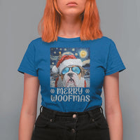 Funny Xmas Bulldog T Shirt For Women Merry Woofmas Christmas Starry Night Dog Lover - Wonder Print Shop