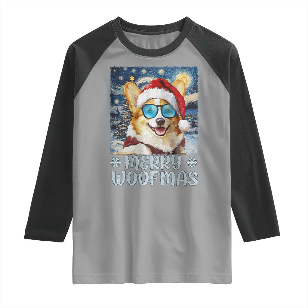 Funny Xmas Corgi Raglan Shirt Merry Woofmas Christmas Starry Night Dog Lover