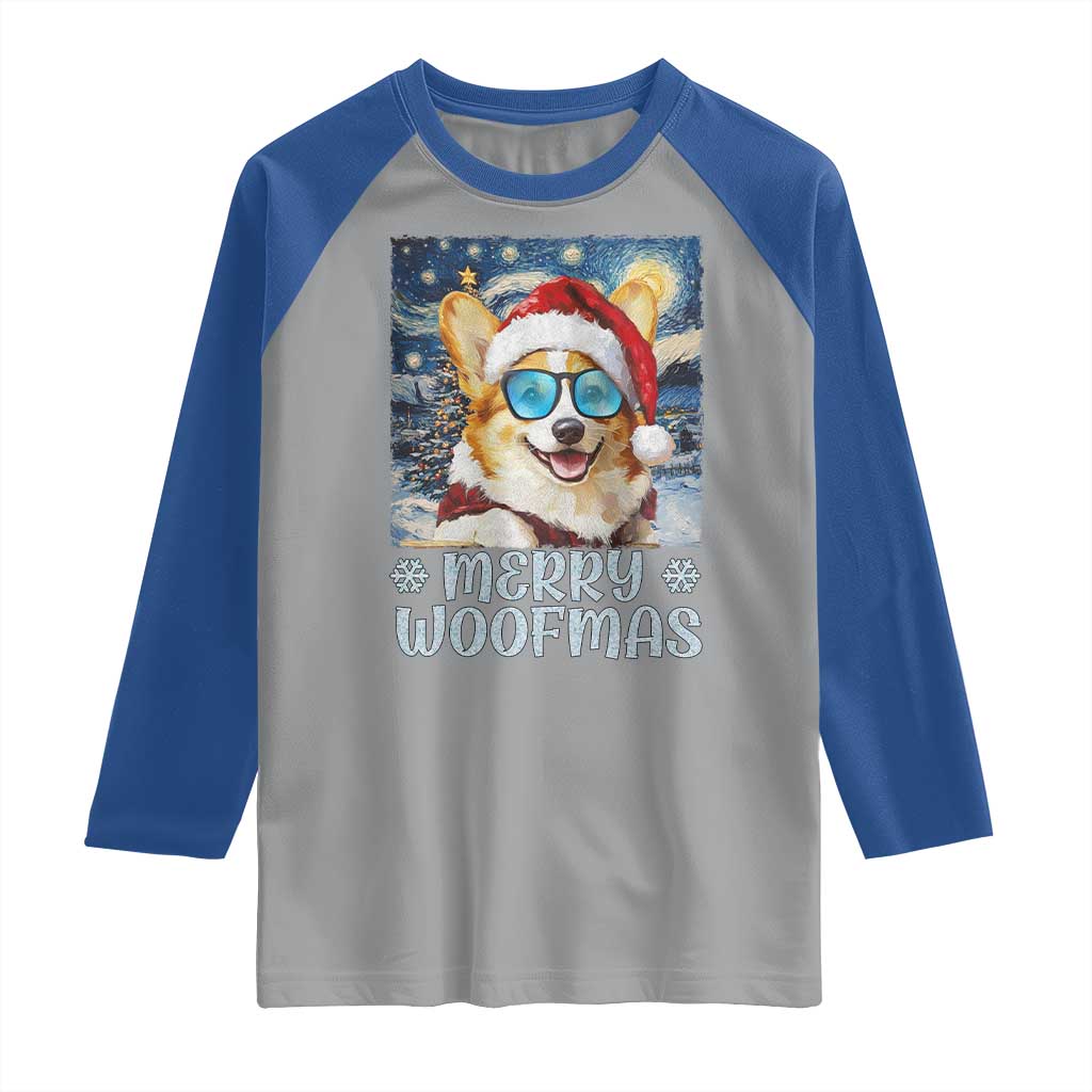 Funny Xmas Corgi Raglan Shirt Merry Woofmas Christmas Starry Night Dog Lover