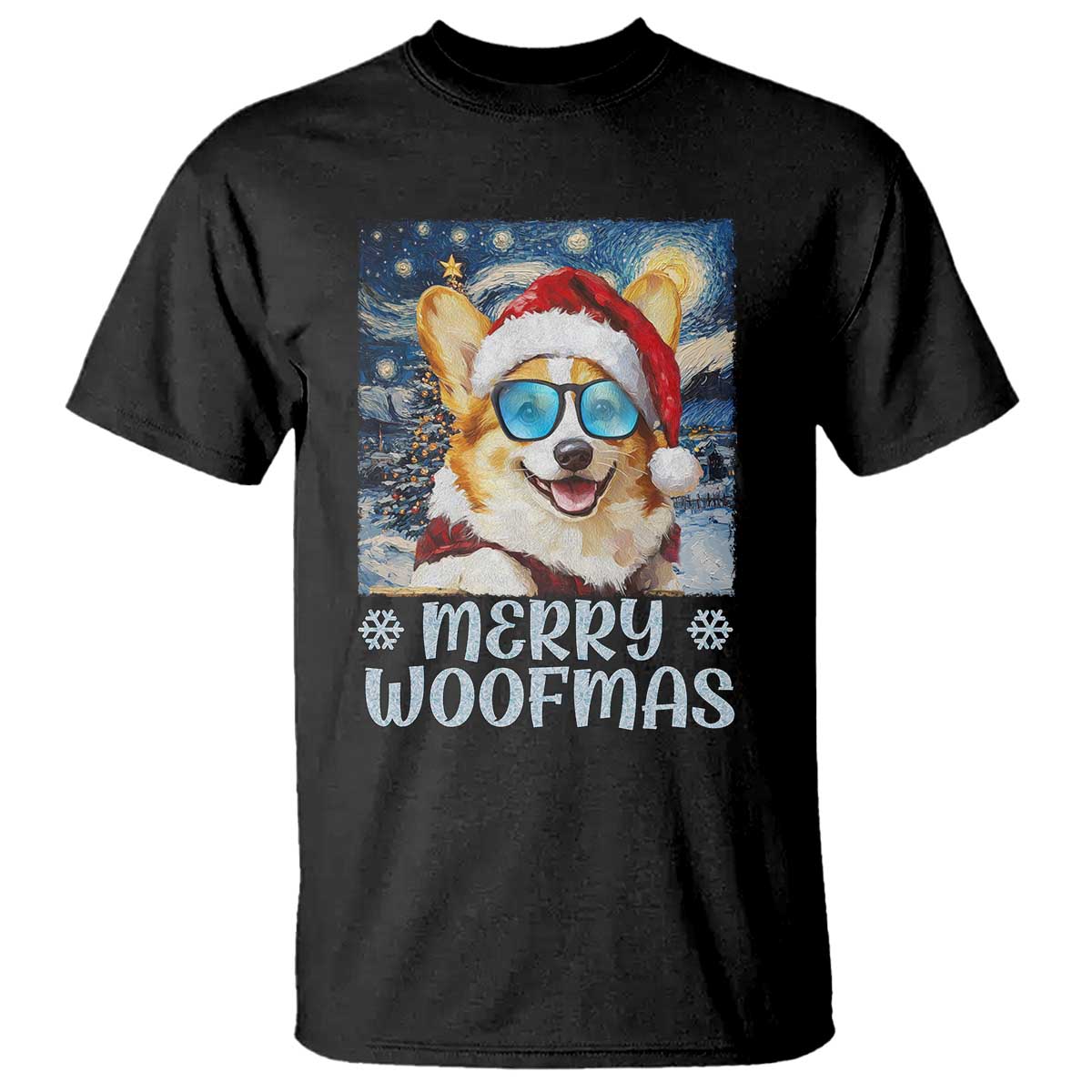 Funny Xmas Corgi T Shirt Merry Woofmas Christmas Starry Night Dog Lover - Wonder Print Shop