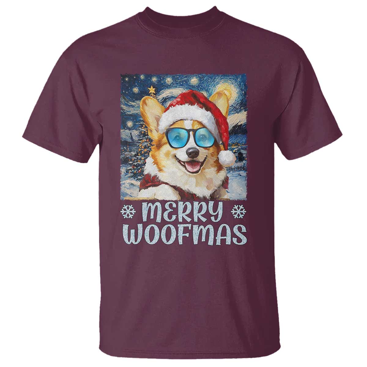 Funny Xmas Corgi T Shirt Merry Woofmas Christmas Starry Night Dog Lover - Wonder Print Shop