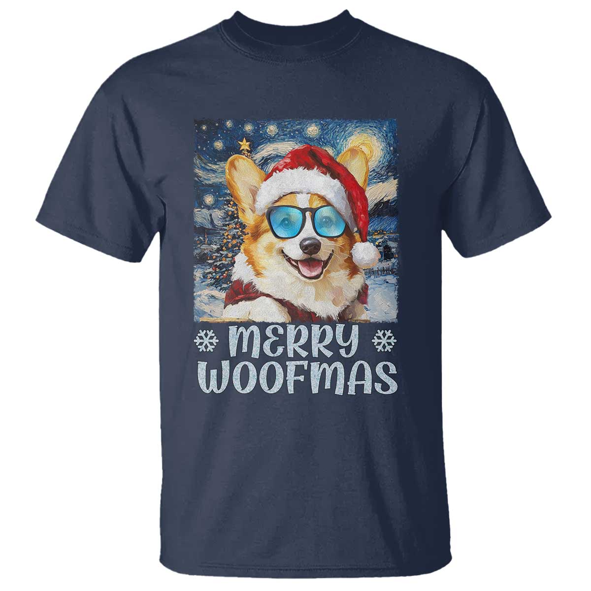Funny Xmas Corgi T Shirt Merry Woofmas Christmas Starry Night Dog Lover - Wonder Print Shop
