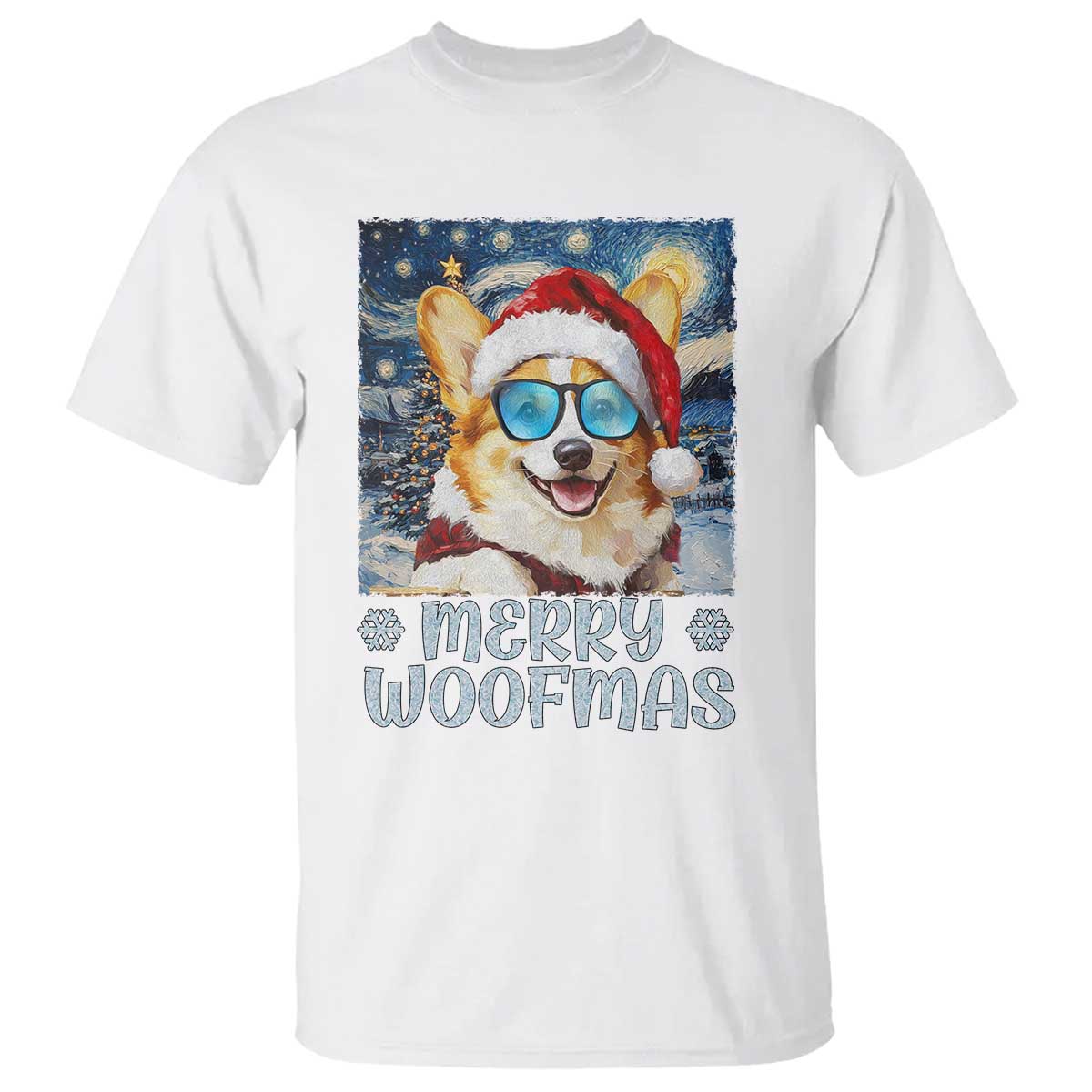 Funny Xmas Corgi T Shirt Merry Woofmas Christmas Starry Night Dog Lover - Wonder Print Shop