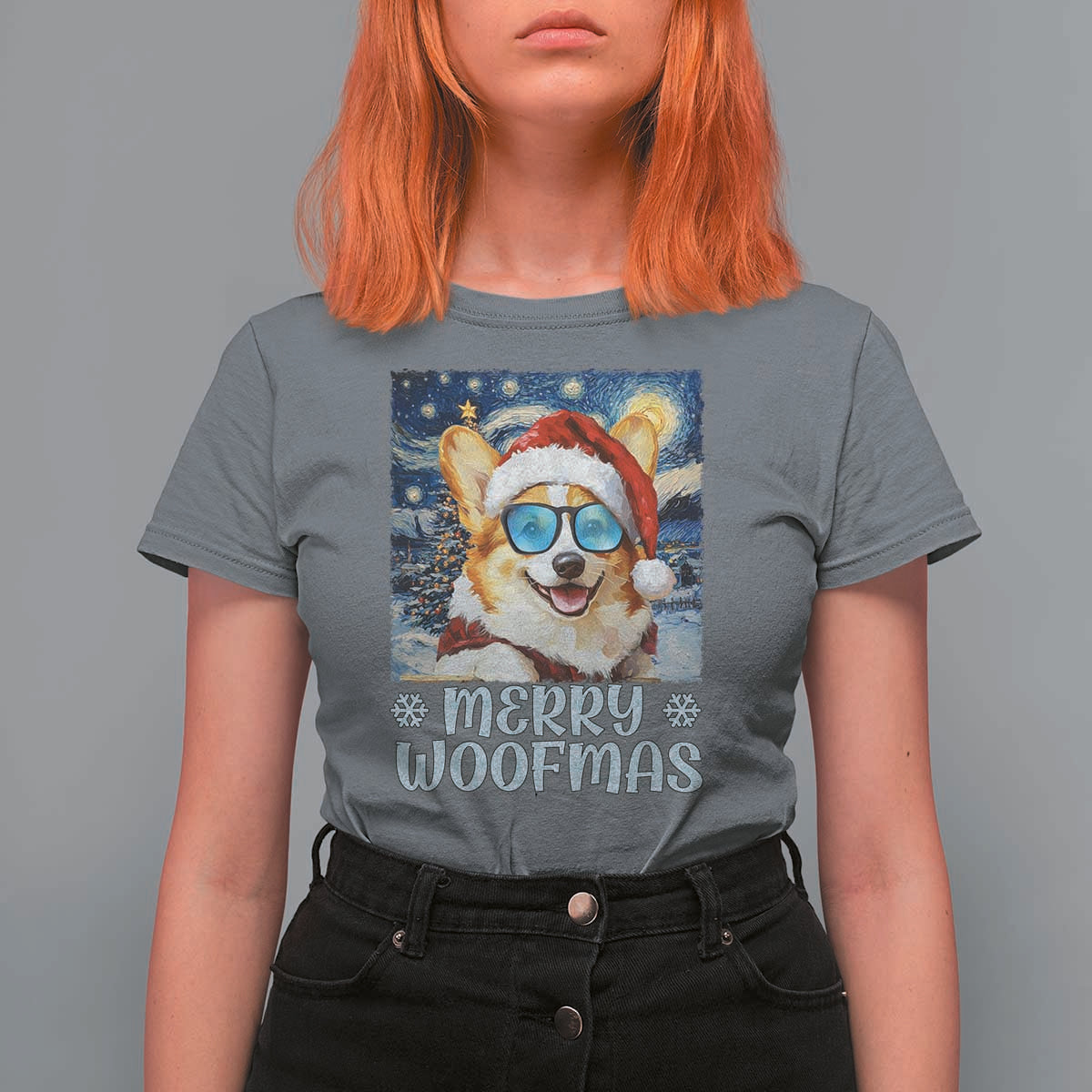 Funny Xmas Corgi T Shirt For Women Merry Woofmas Christmas Starry Night Dog Lover - Wonder Print Shop