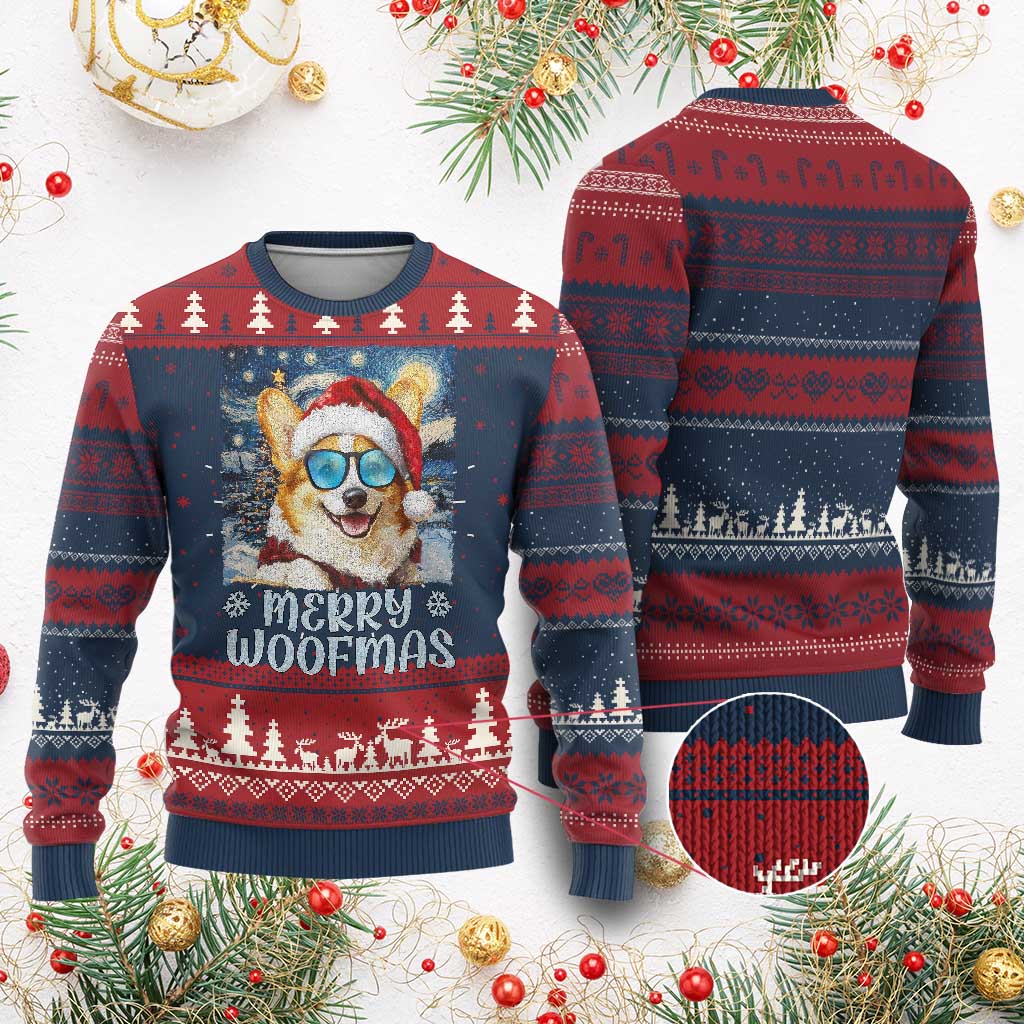 Funny Xmas Corgi Ugly Christmas Sweater Merry Woofmas Christmas Starry Night Dog Lover - Wonder Print Shop