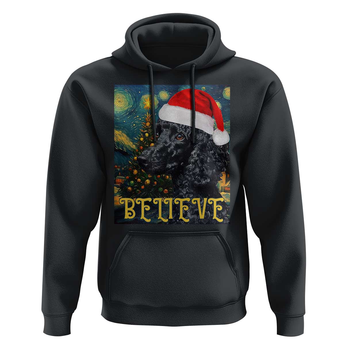 Funny Xmas Poodle Hoodie Believe Christmas Starry Night Dog Lover