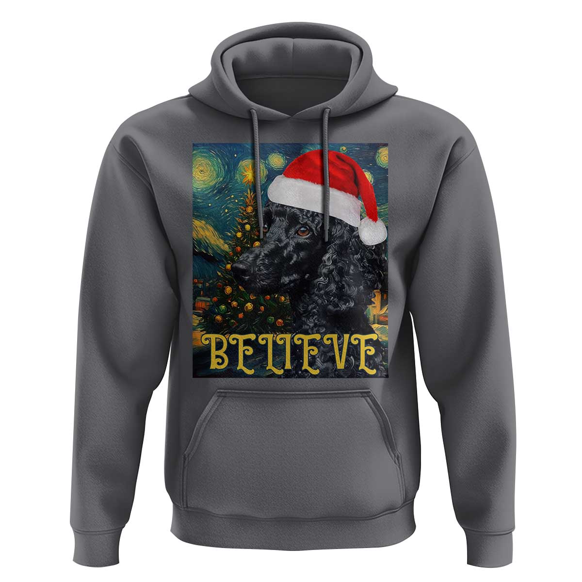 Funny Xmas Poodle Hoodie Believe Christmas Starry Night Dog Lover