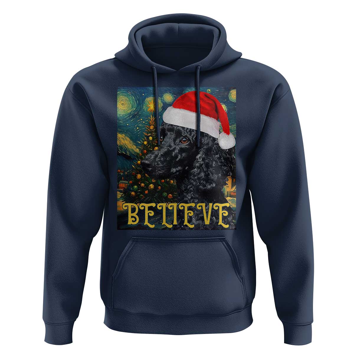 Funny Xmas Poodle Hoodie Believe Christmas Starry Night Dog Lover