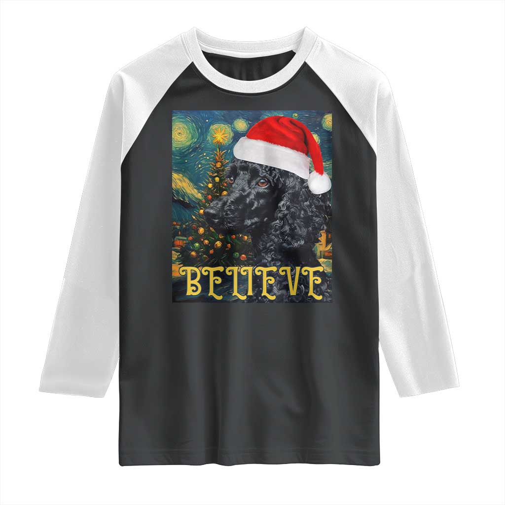 Funny Xmas Poodle Raglan Shirt Believe Christmas Starry Night Dog Lover