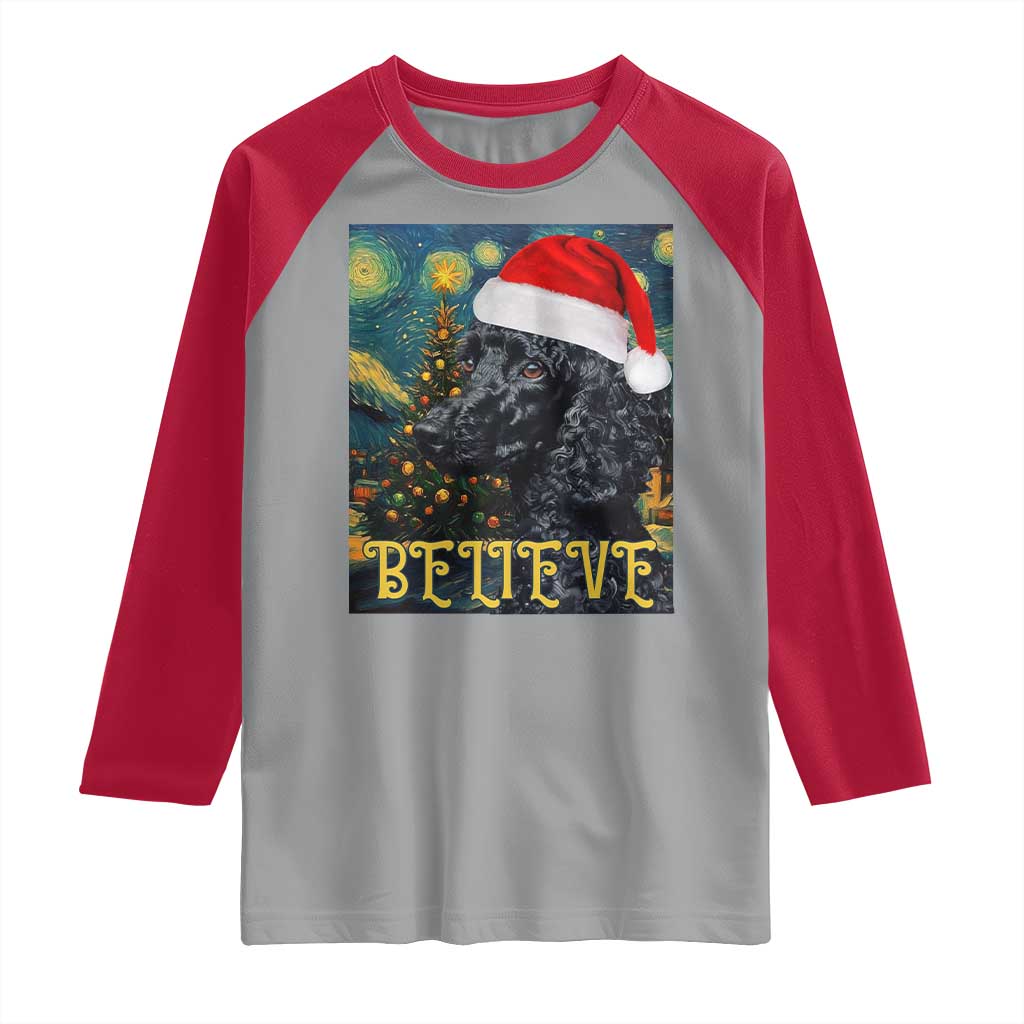 Funny Xmas Poodle Raglan Shirt Believe Christmas Starry Night Dog Lover