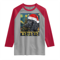Funny Xmas Poodle Raglan Shirt Believe Christmas Starry Night Dog Lover