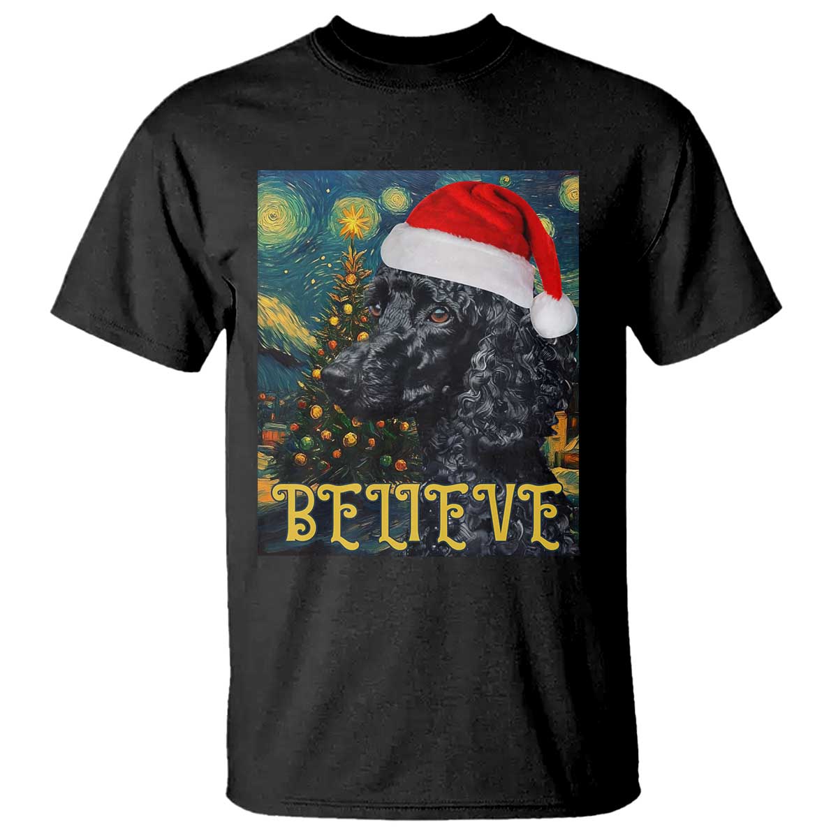 Funny Xmas Poodle T Shirt Believe Christmas Starry Night Dog Lover - Wonder Print Shop