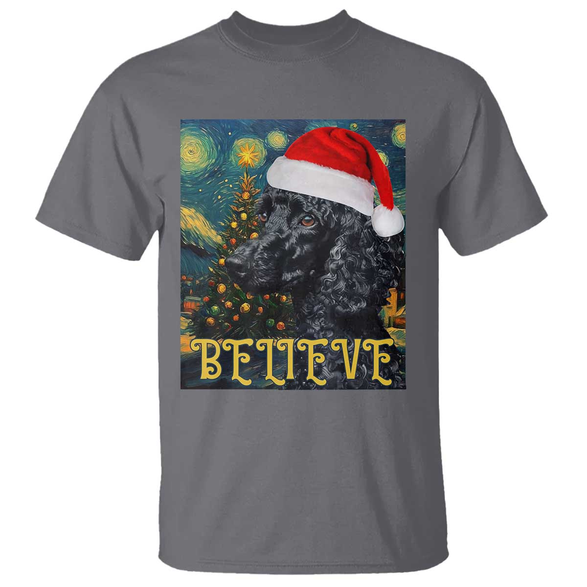Funny Xmas Poodle T Shirt Believe Christmas Starry Night Dog Lover - Wonder Print Shop