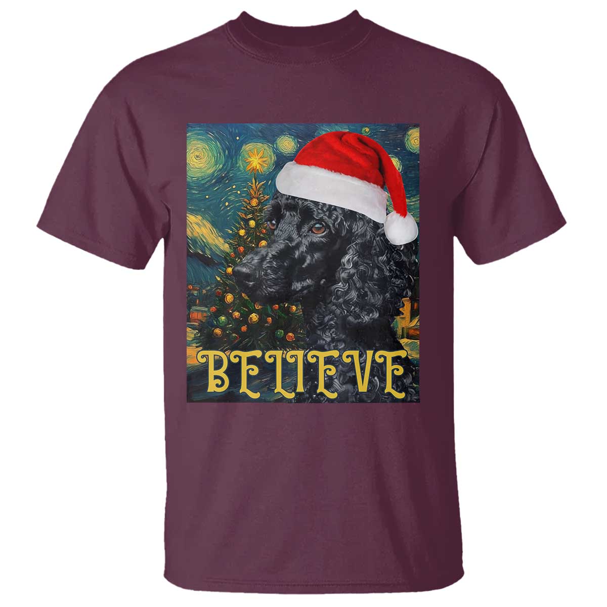 Funny Xmas Poodle T Shirt Believe Christmas Starry Night Dog Lover - Wonder Print Shop