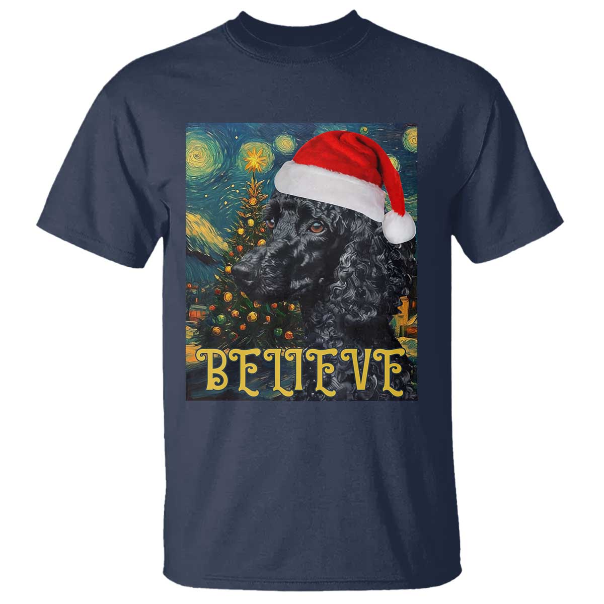 Funny Xmas Poodle T Shirt Believe Christmas Starry Night Dog Lover - Wonder Print Shop