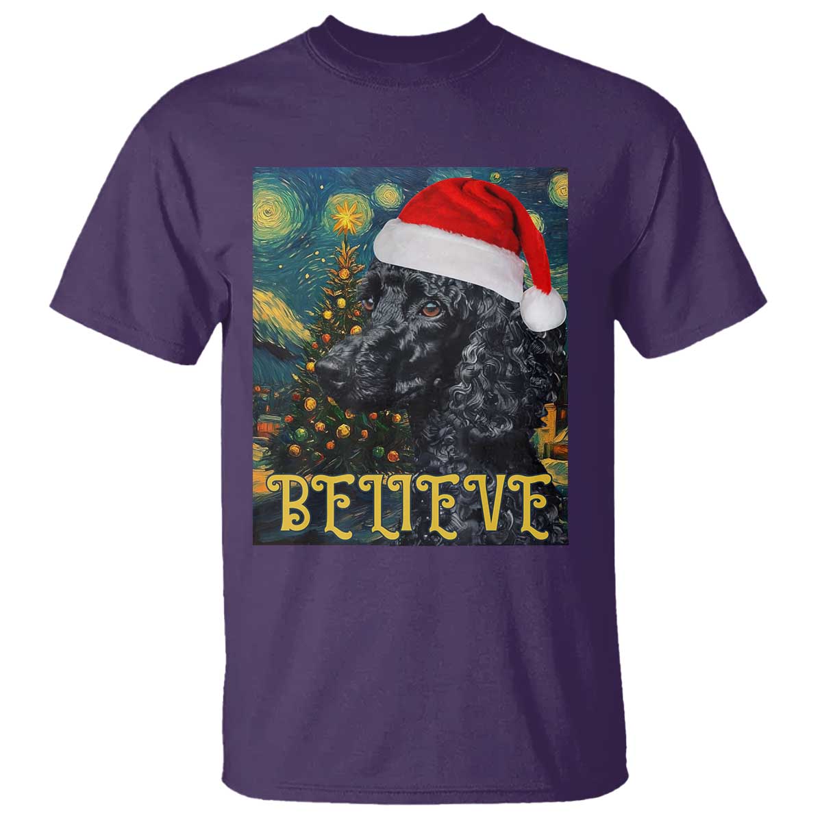 Funny Xmas Poodle T Shirt Believe Christmas Starry Night Dog Lover - Wonder Print Shop