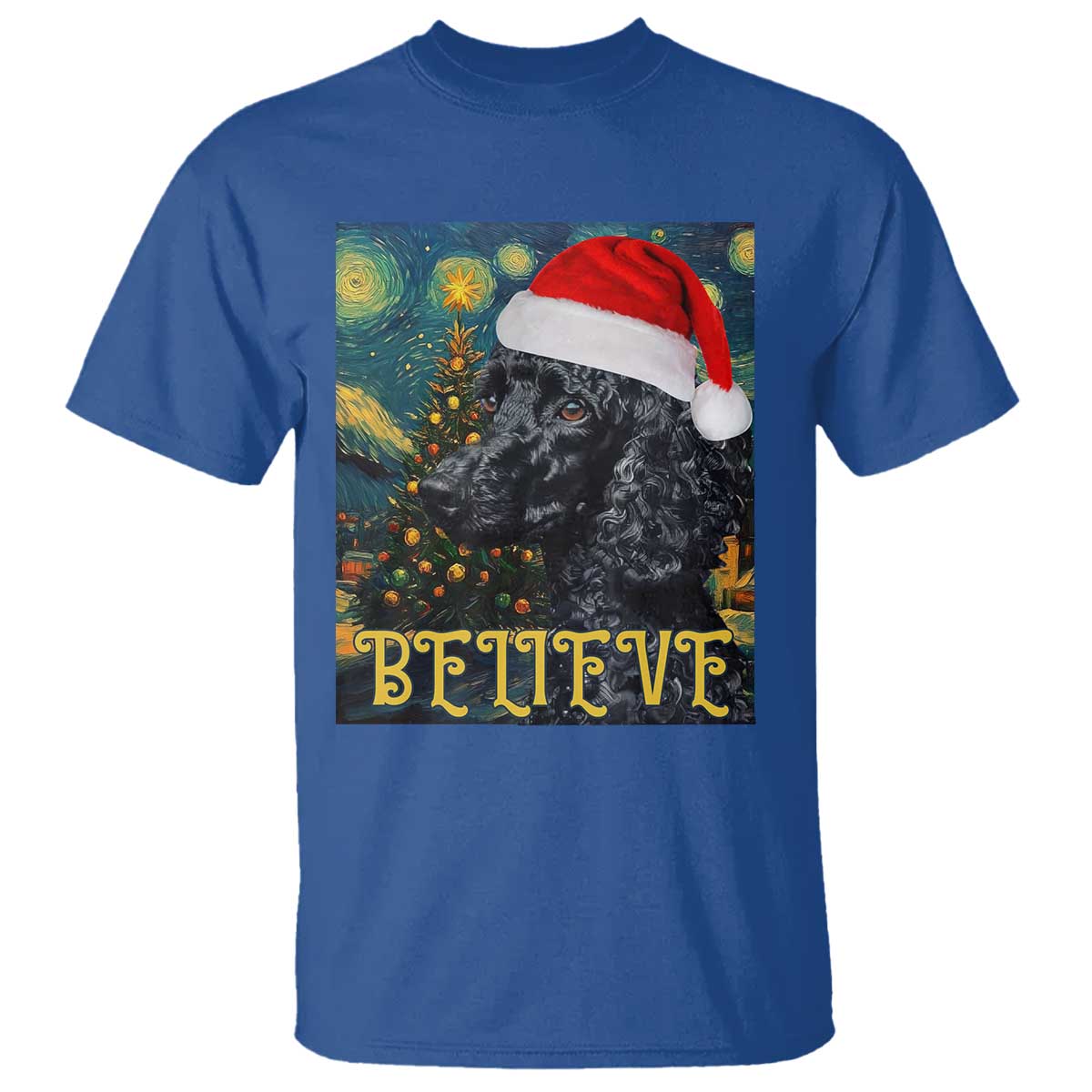 Funny Xmas Poodle T Shirt Believe Christmas Starry Night Dog Lover - Wonder Print Shop
