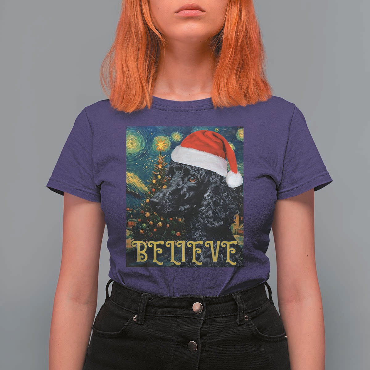 Funny Xmas Poodle T Shirt For Women Believe Christmas Starry Night Dog Lover - Wonder Print Shop