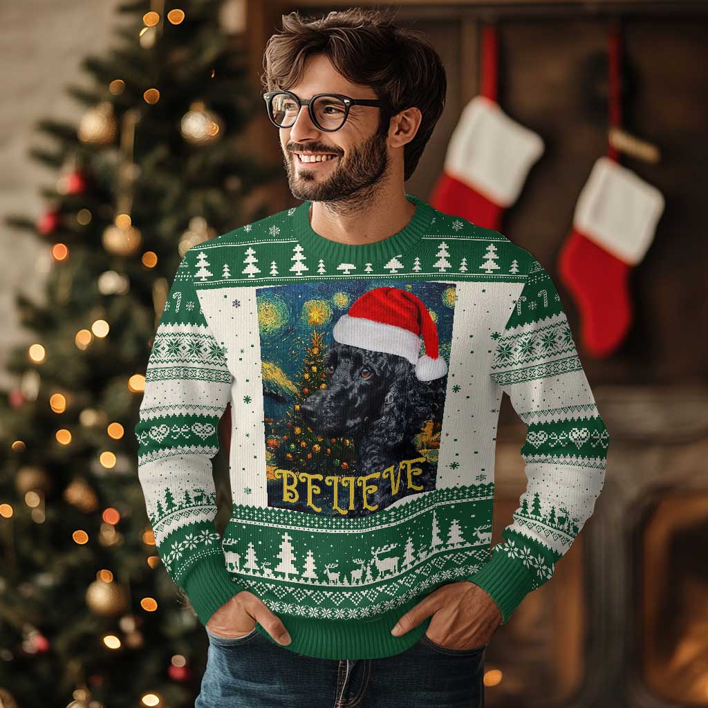 Funny Xmas Poodle Ugly Christmas Sweater Believe Christmas Starry Night Dog Lover - Wonder Print Shop