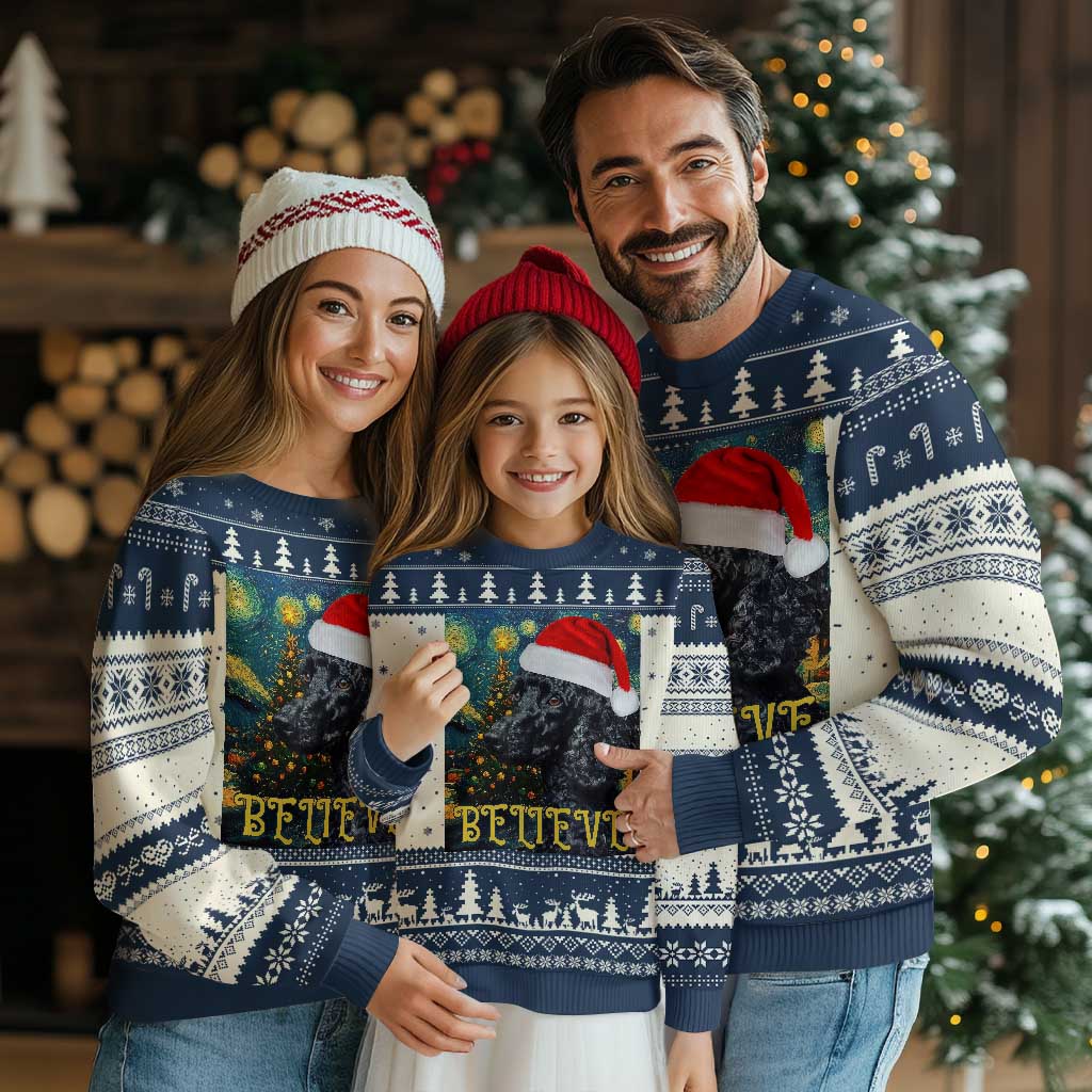 Funny Xmas Poodle Ugly Christmas Sweater Believe Christmas Starry Night Dog Lover - Wonder Print Shop