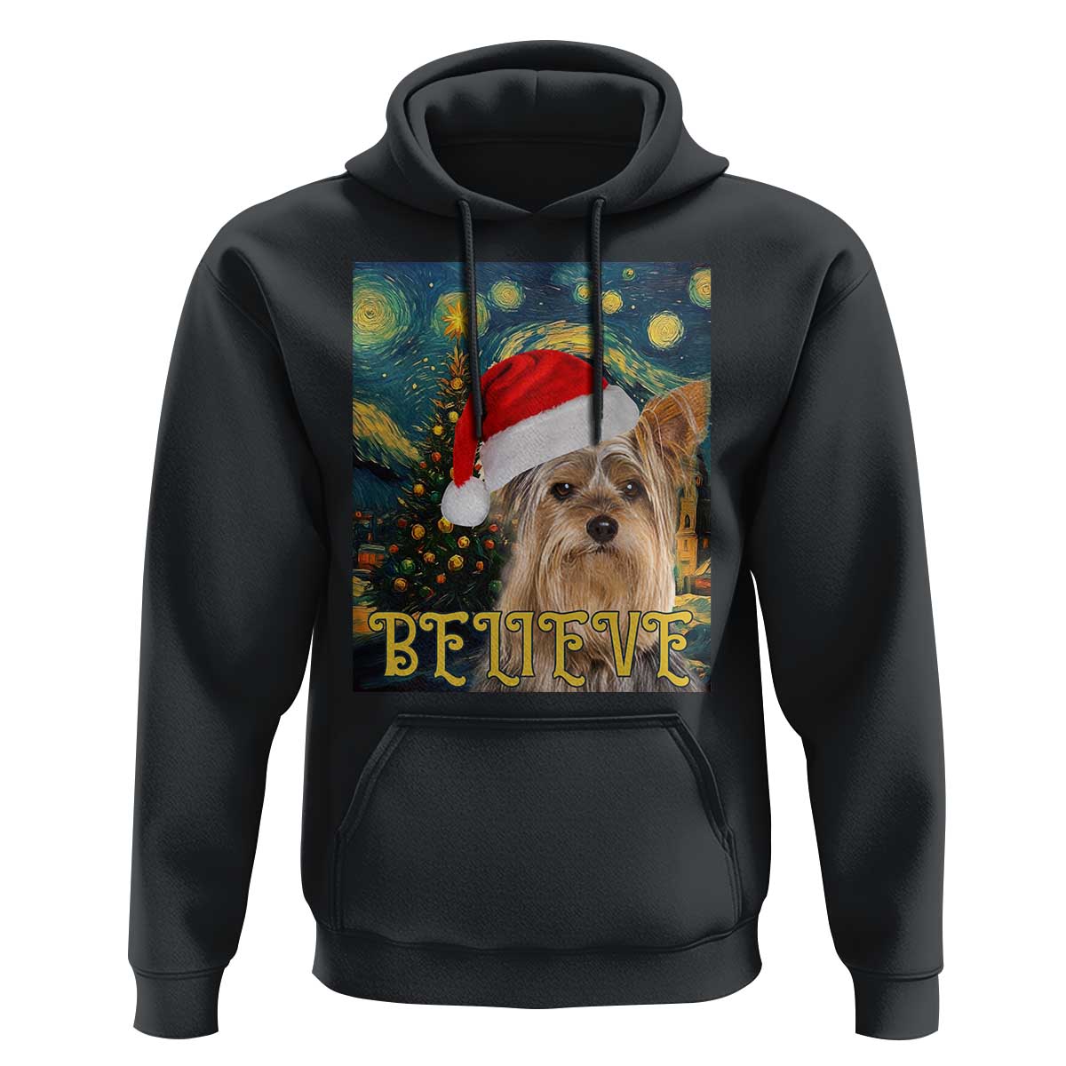 Funny Xmas Yorkshire Hoodie Believe Christmas Starry Night Dog Lover