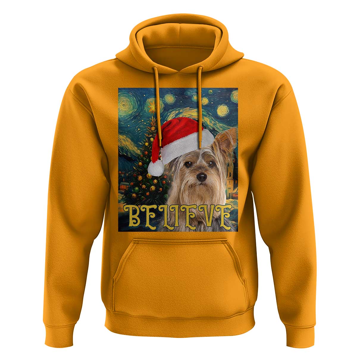 Funny Xmas Yorkshire Hoodie Believe Christmas Starry Night Dog Lover