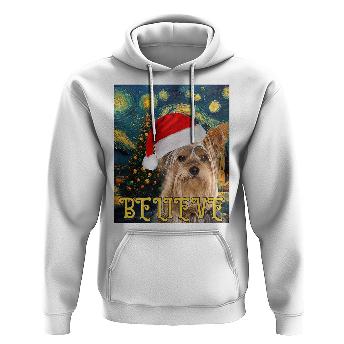 Funny Xmas Yorkshire Hoodie Believe Christmas Starry Night Dog Lover