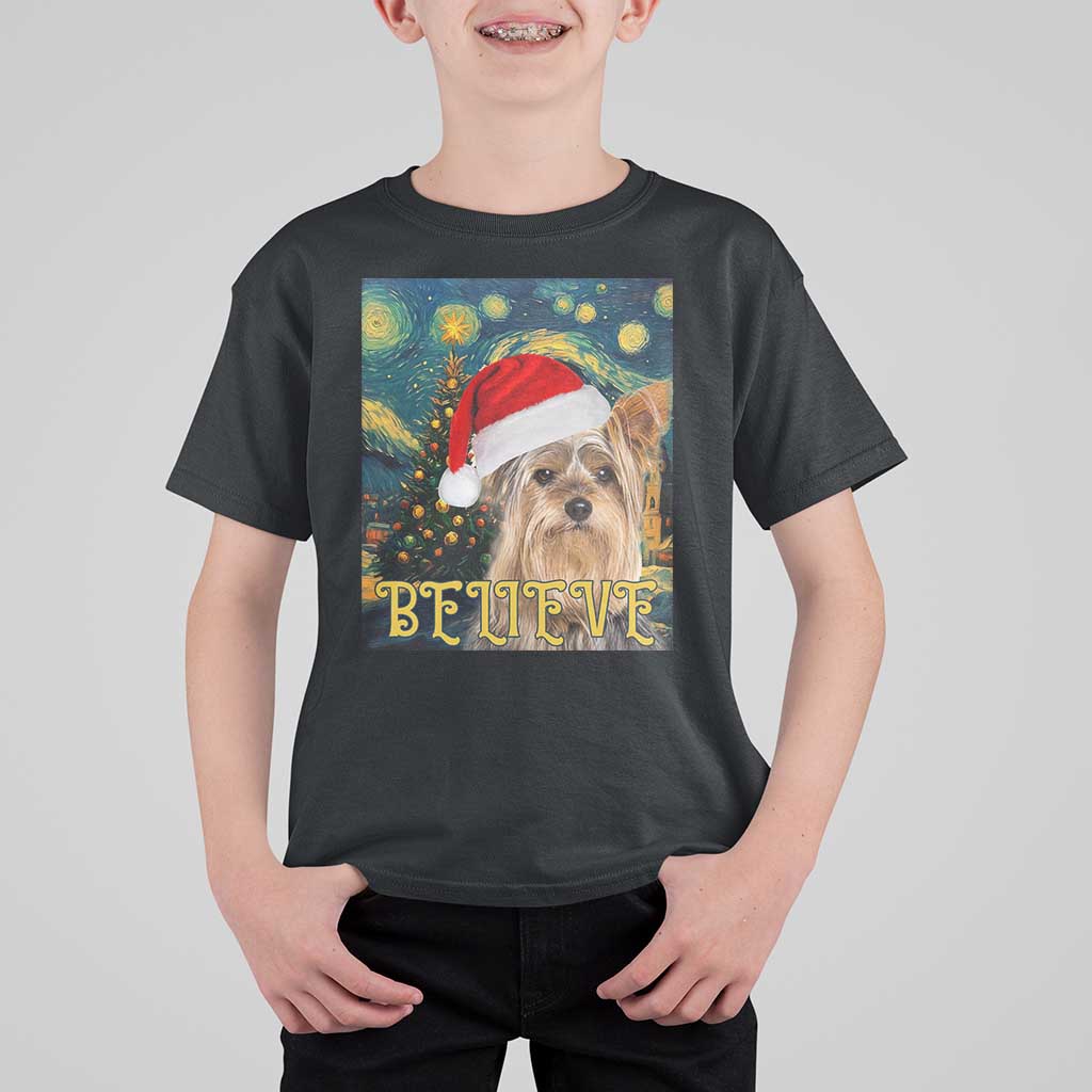 Funny Xmas Yorkshire T Shirt For Kid Believe Christmas Starry Night Dog Lover - Wonder Print Shop