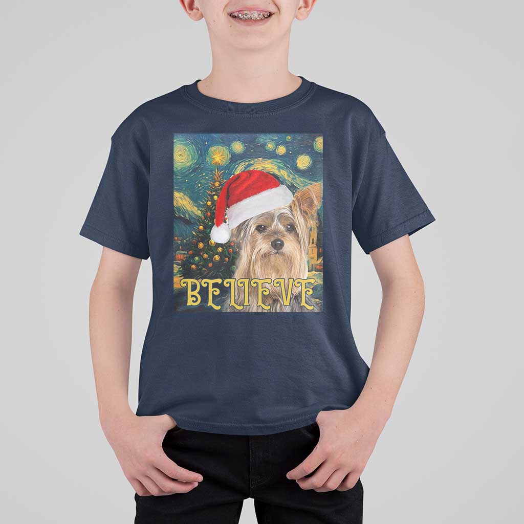 Funny Xmas Yorkshire T Shirt For Kid Believe Christmas Starry Night Dog Lover - Wonder Print Shop