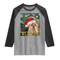 Funny Xmas Yorkshire Raglan Shirt Believe Christmas Starry Night Dog Lover