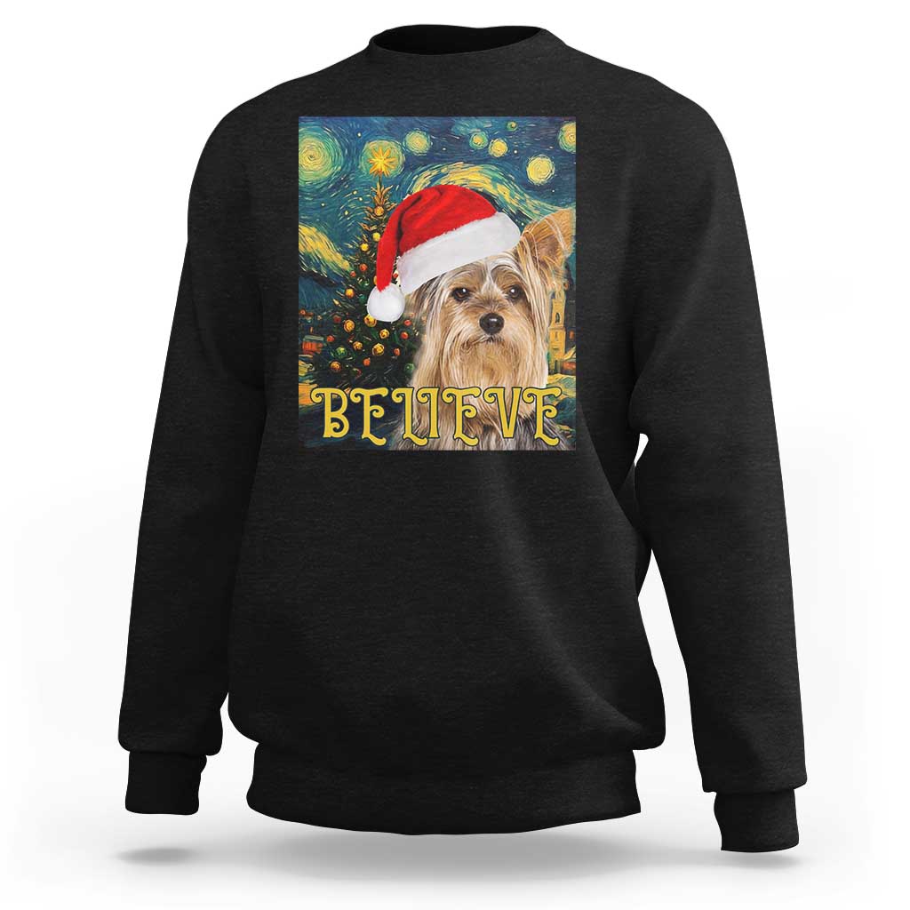 Funny Xmas Yorkshire Sweatshirt Believe Christmas Starry Night Dog Lover - Wonder Print Shop